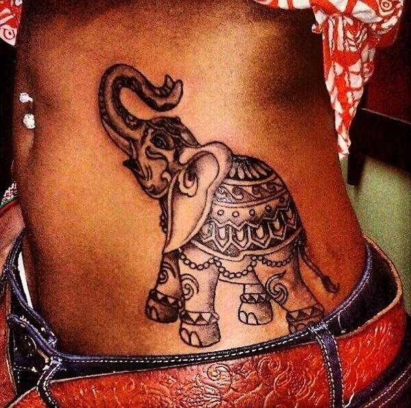 A cool crowned elephant tattoo on the stomach Tattoo Design