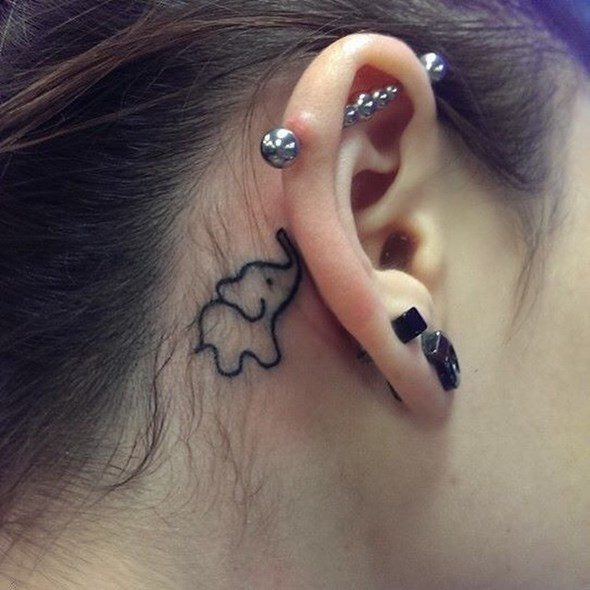 A cute elephant tattoo behind the ear Tattoo Design
