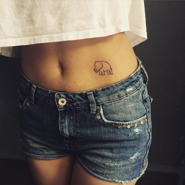 A cute elephant tattoo on the belly of a lady Tattoo Design