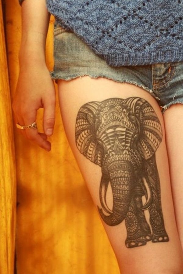 A large elephant tattoo on the thighs Tattoo Design