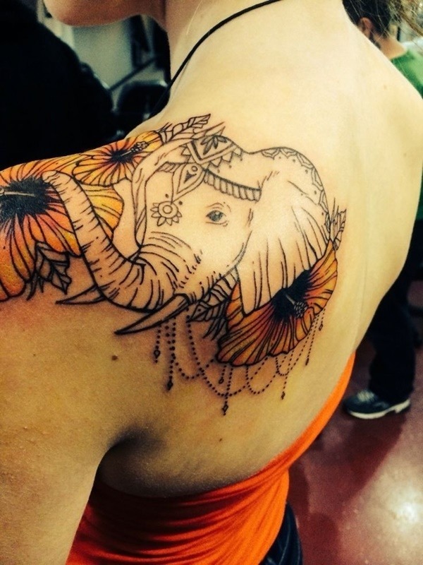 A large realistic elephant tattoo on the back Tattoo Design