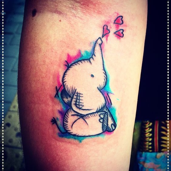 Baby Watercolor Elephant Tattoo withHeart Tattoo Tattoo Design