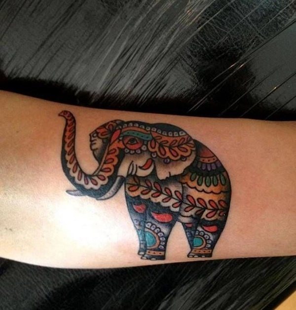 Beautifully decorated elephant tattoos on the arm Tattoo Design