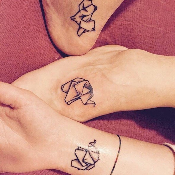 Creative geometric elephant tattoo designs on the leg and hand Tattoo Design