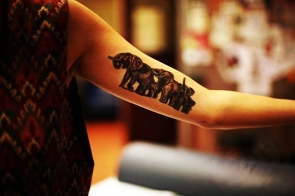 Darkly Colored Elephant Family Tattoo Tattoo Design