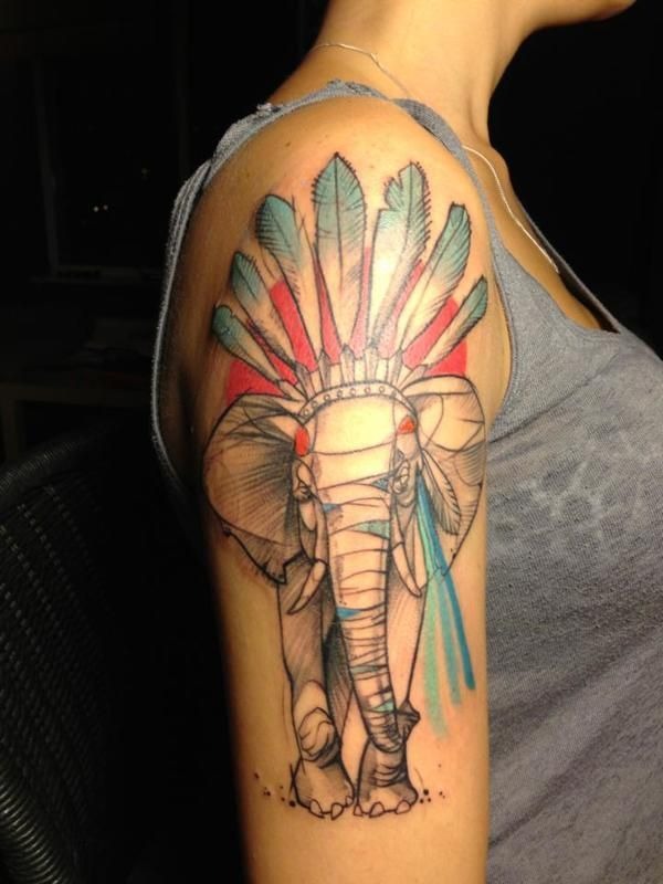 Elephant Tattoos with Headdress Tattoo Design