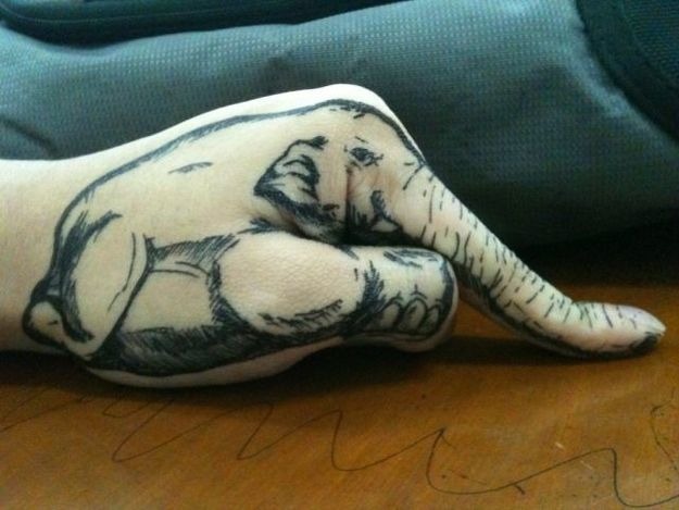 Unique Sitting Hand-Finger Elephant Tattoos Tattoo Design