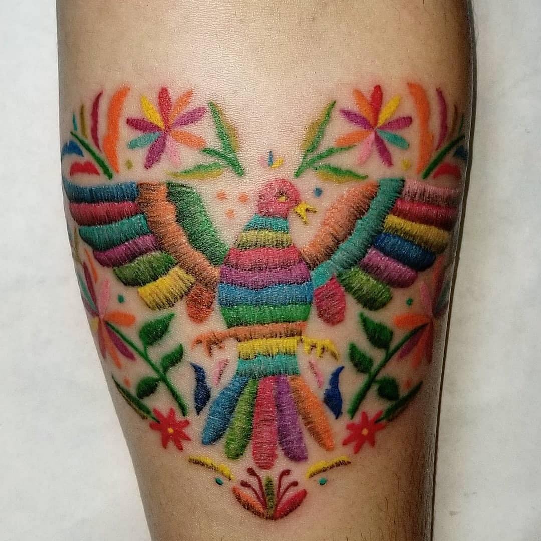 Colorful Embroidery Bird Tattoo Design Tattoo Design