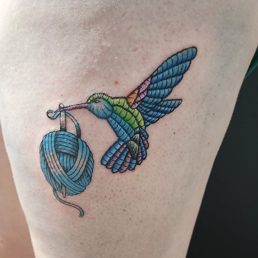 Colorful embroidery tattoo of a hummingbird Tattoo Design