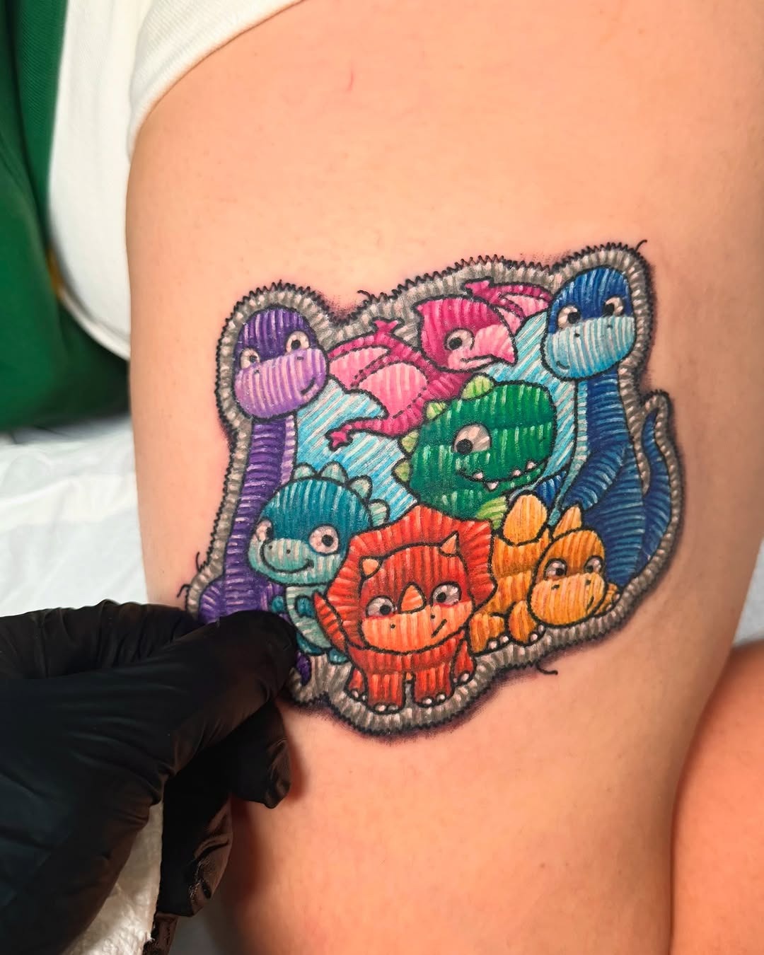 Playful creatures in stitched tattoo style Tattoo Design