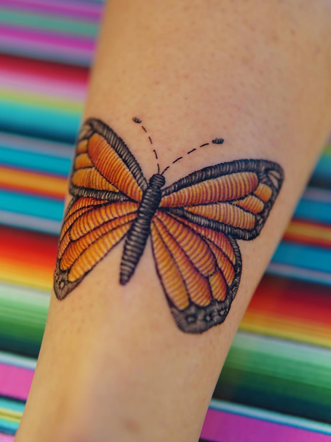 Stunning embroidery-style butterfly tattoo on skin Tattoo Design