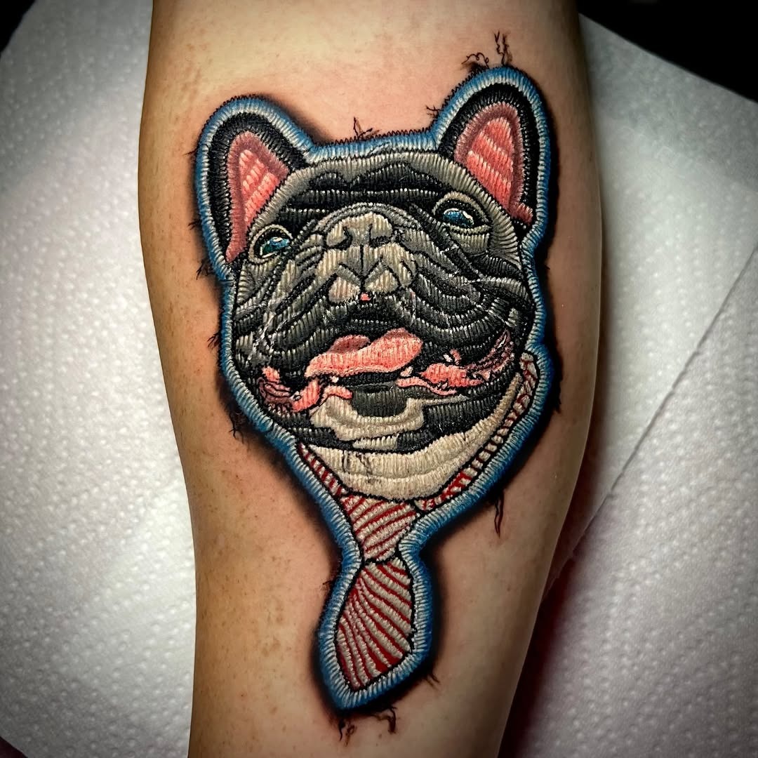 Stunning French Bulldog Embroidery Tattoo Design Tattoo Design