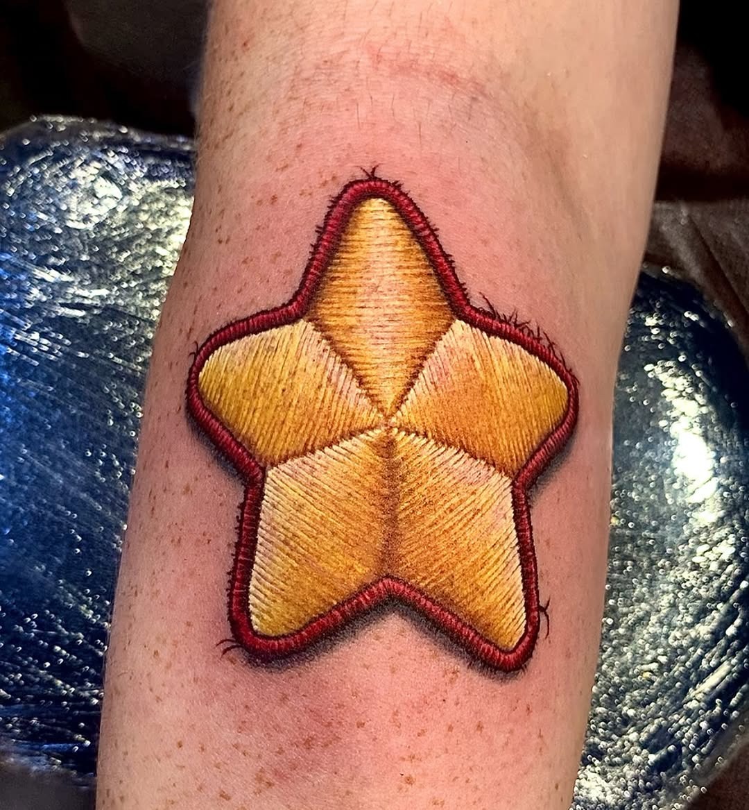 Stunning star tattoo with embroidery effect Tattoo Design