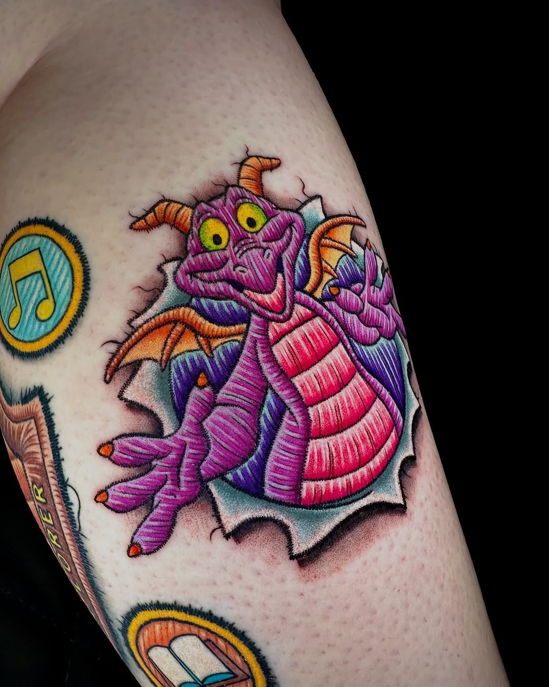 Vibrant embroidery dragon tattoo with playful vibes Tattoo Design