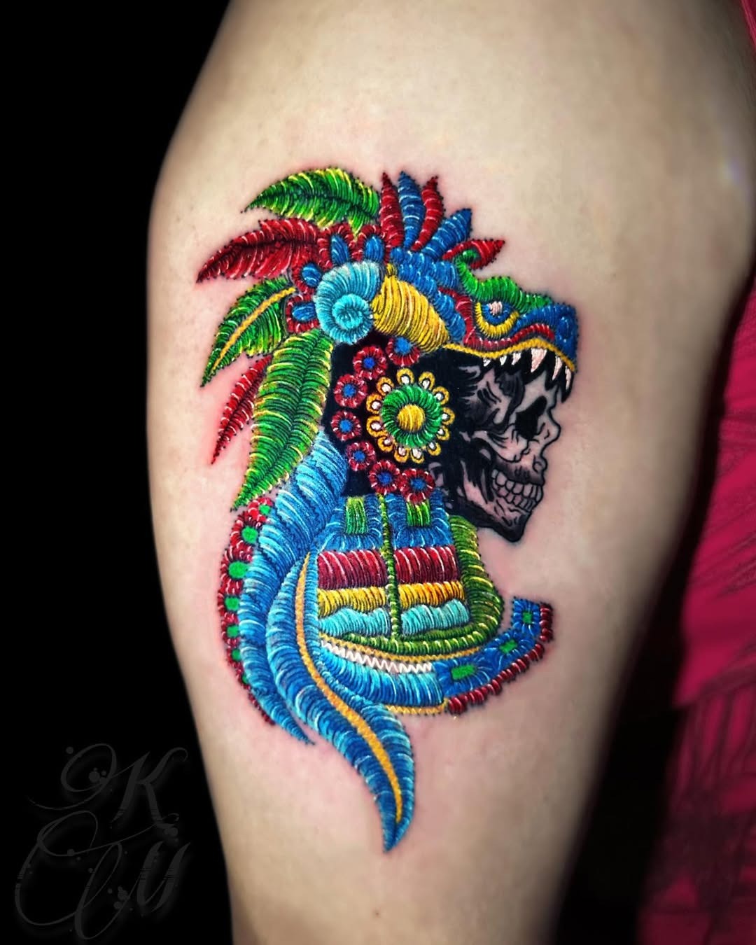 Vibrant Embroidery-Inspired Skull Tattoo Art Tattoo Design