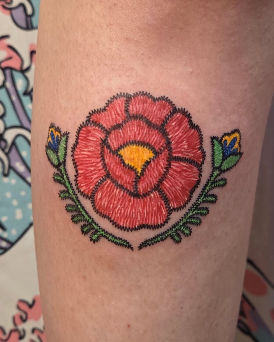 Vibrant floral embroidery tattoo design Tattoo Design