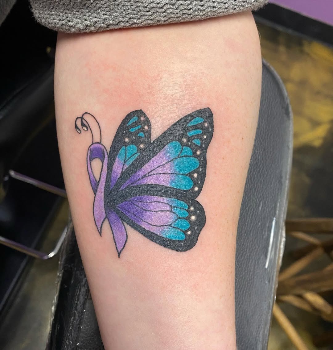 Beautiful butterfly tattoo with epilepsy ribbon Tattoo Design