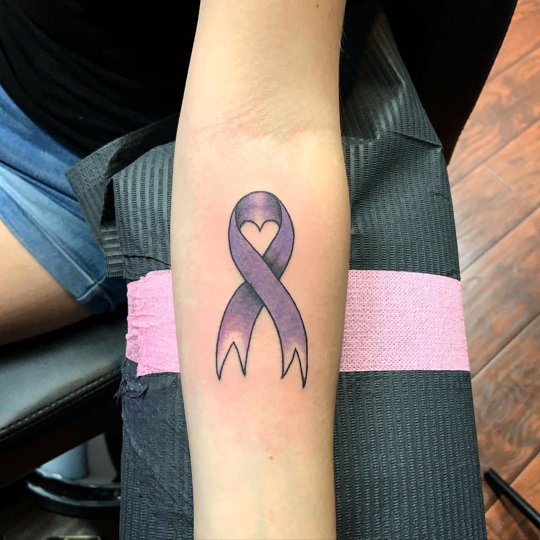 Elegant purple ribbon tattoo for epilepsy awareness Tattoo Design