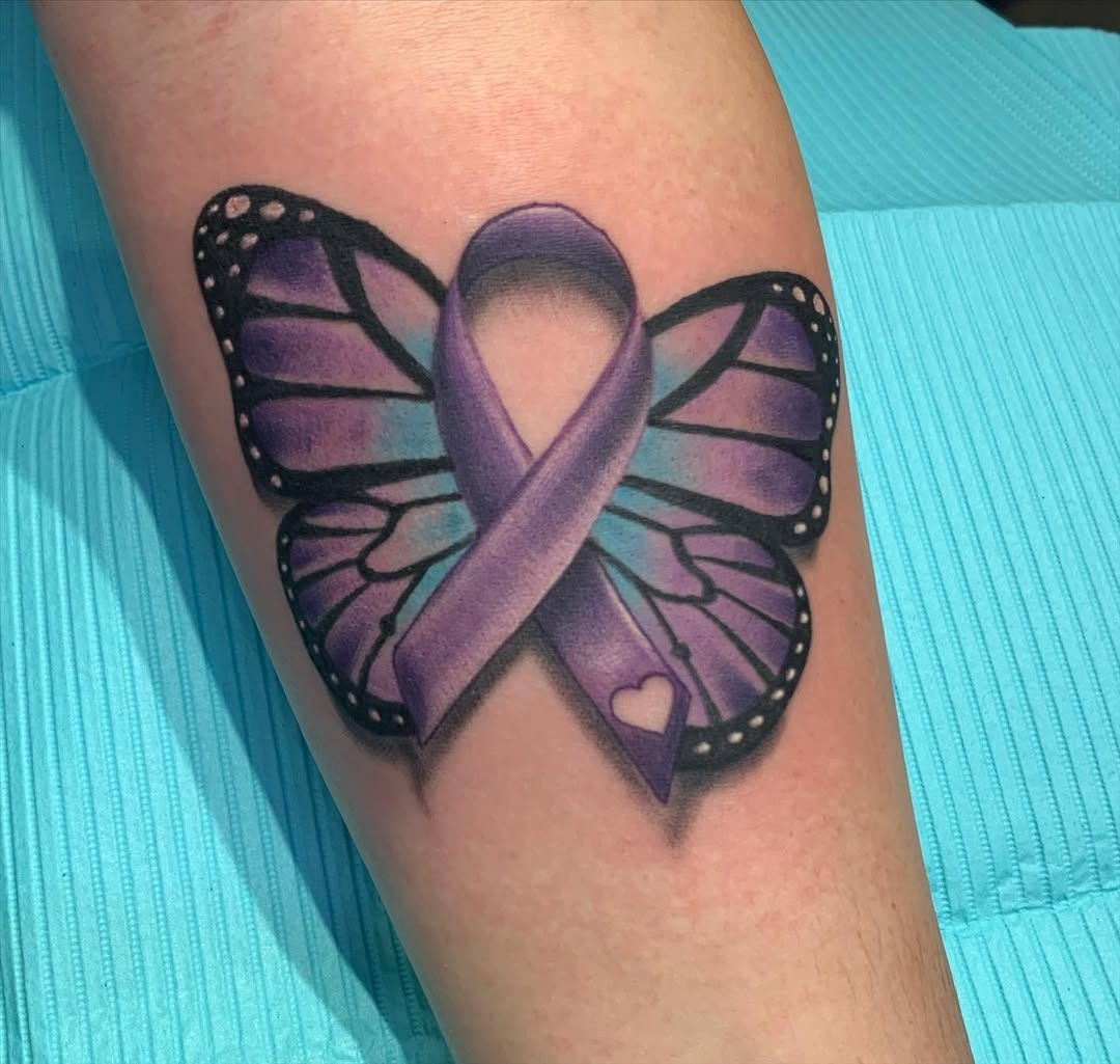 Symbolic butterfly tattoo with epilepsy ribbon Tattoo Design