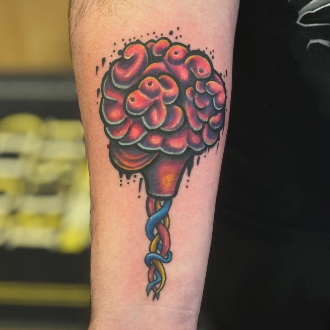 Vibrant Brain Tattoo Reflecting Epilepsy Awareness Tattoo Design