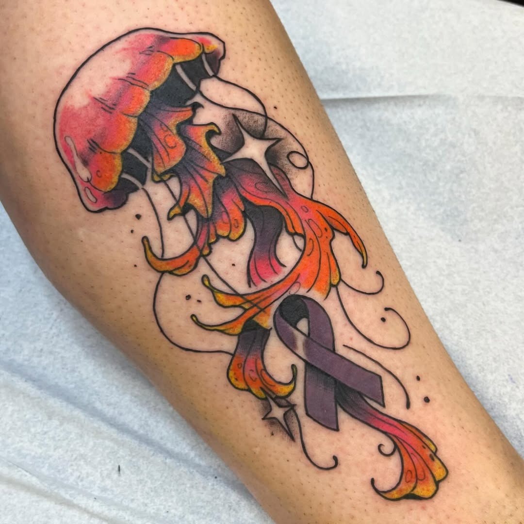 Vibrant jellyfish honoring epilepsy awareness Tattoo Design