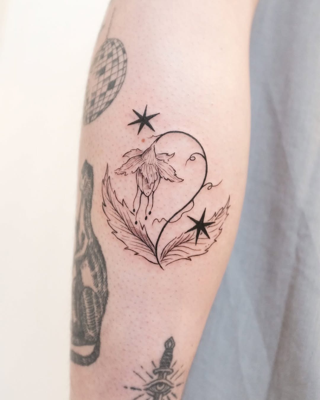 Delicate flower and stars tattoo design Tattoo Design