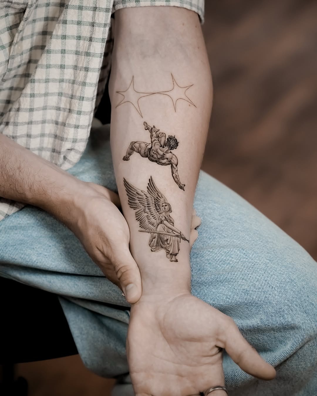 Divine beings depicted in ethereal tattoo design Tattoo Design