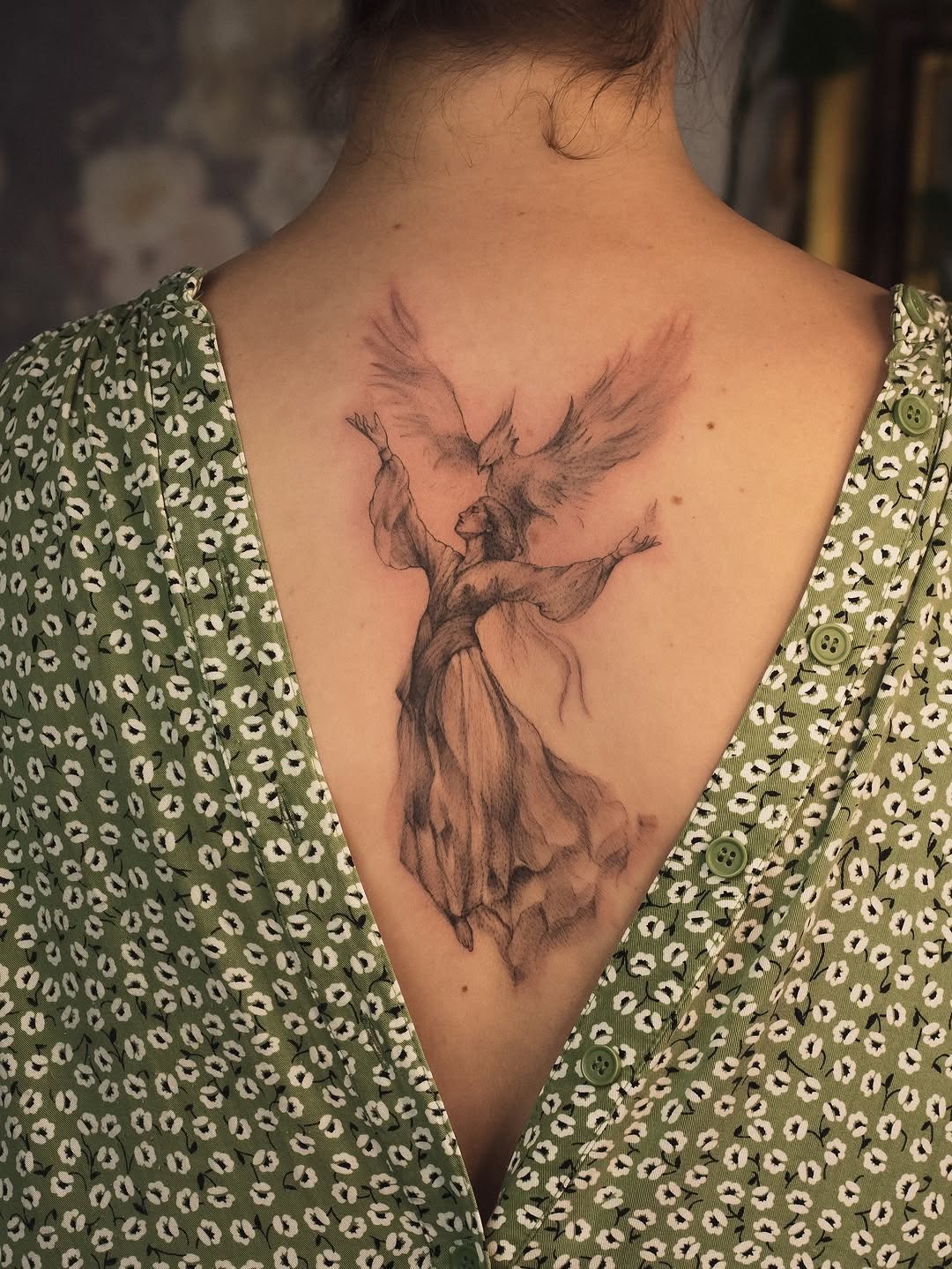 Ethereal Angel Tattoo Bringing Grace and Serenity Tattoo Design
