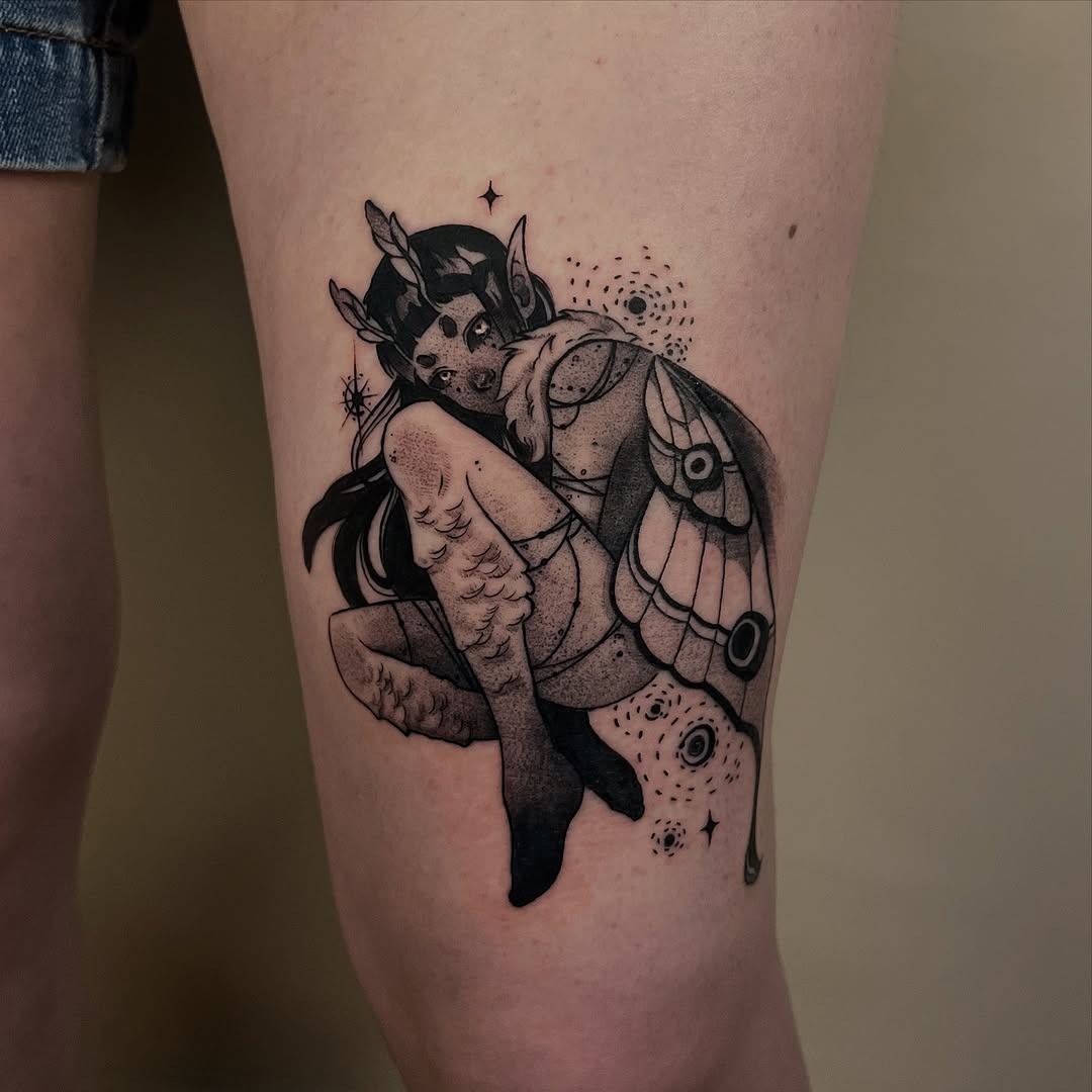 Mystical Fairy Embracing Wonder and Mystery Tattoo Design