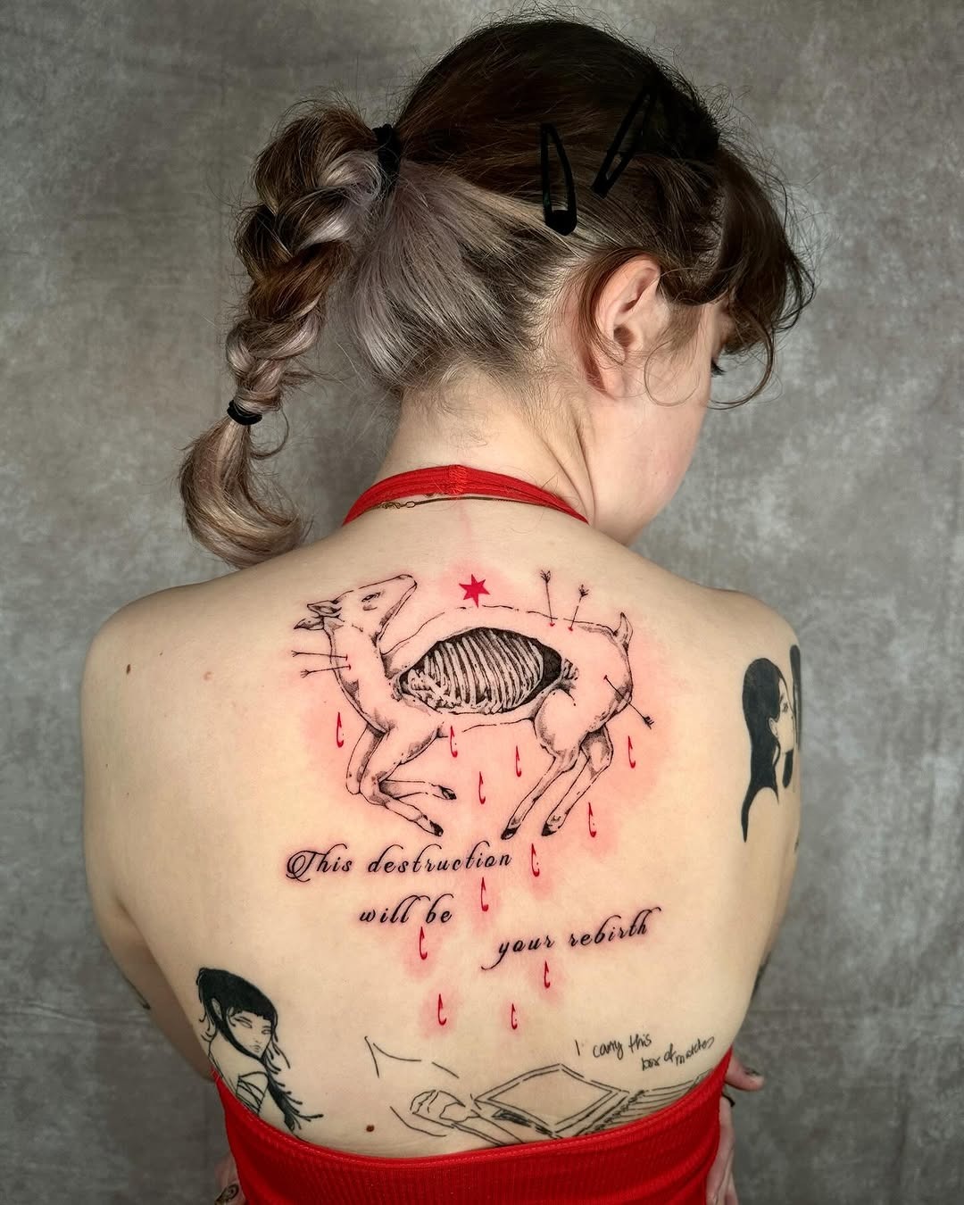 Striking ethereal tattoo of a skeletal deer Tattoo Design