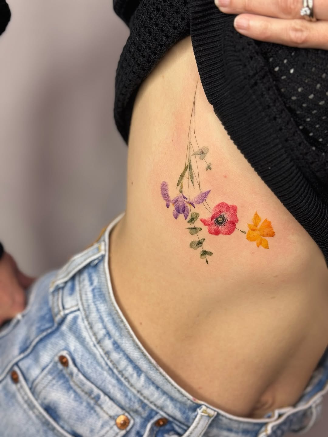 Colorful Eucalyptus Tattoo on Side Body Tattoo Design