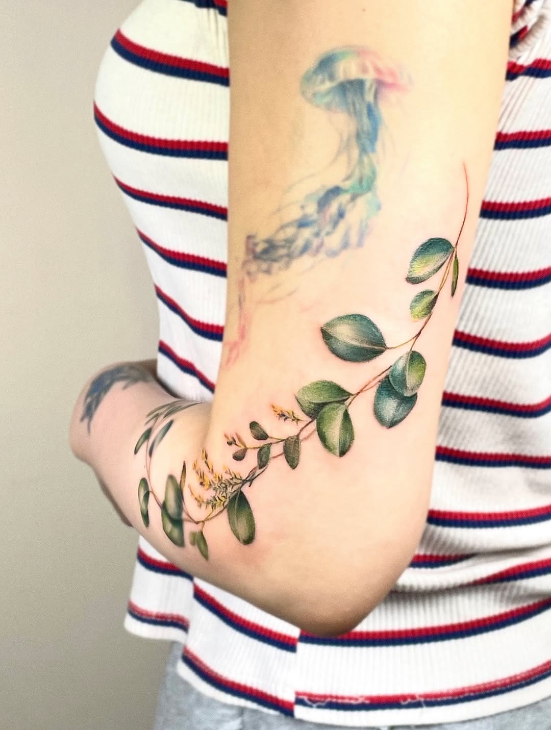 Elegant Eucalyptus Tattoo on Elbow Design Tattoo Design