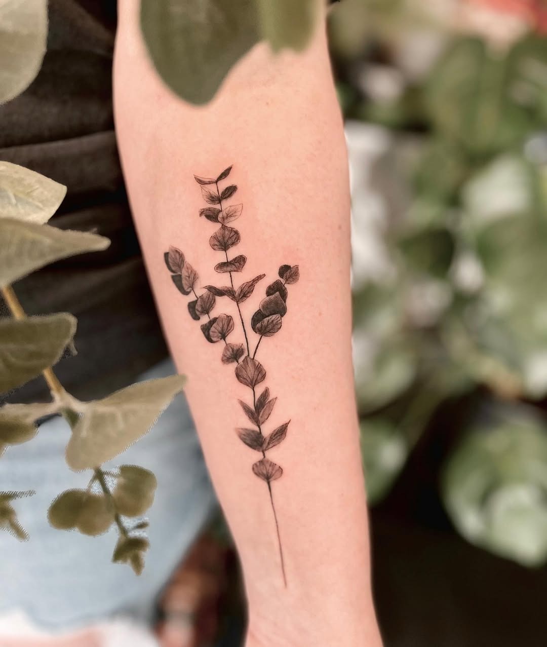 Elegant eucalyptus tattoo on the forearm Tattoo Design