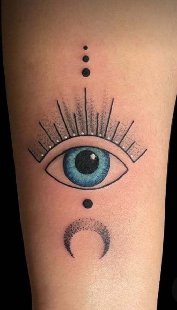 Blue Eye With Celestial Moon Details Tattoo Design