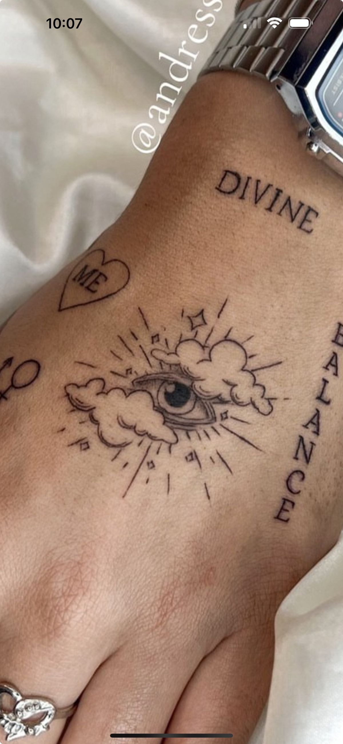 Cloudy Evil Eye Hand Tattoo With Words Tattoo Design