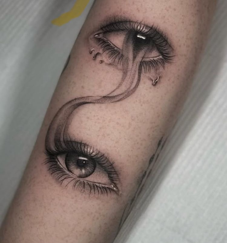 Realistic Double Eye Tattoo With Smoky Flow Tattoo Design