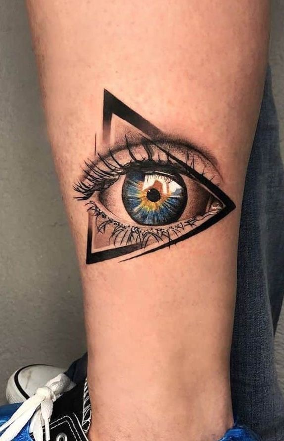 Realistic Evil Eye Inside a Triangle Tattoo Design
