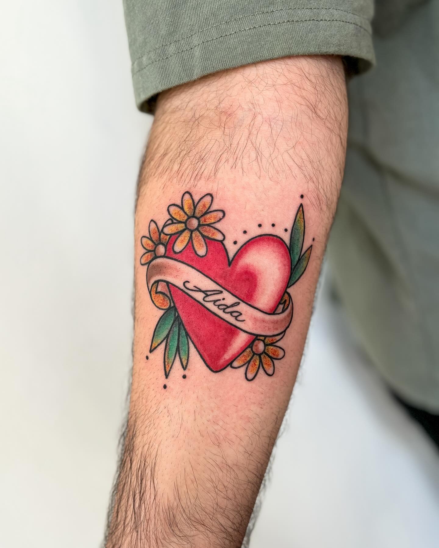 Heart and Flowers Name Tattoo Tattoo Design