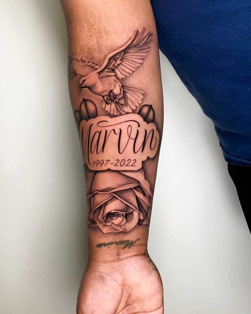Memorial Dove and Rose Tattoo Tattoo Design