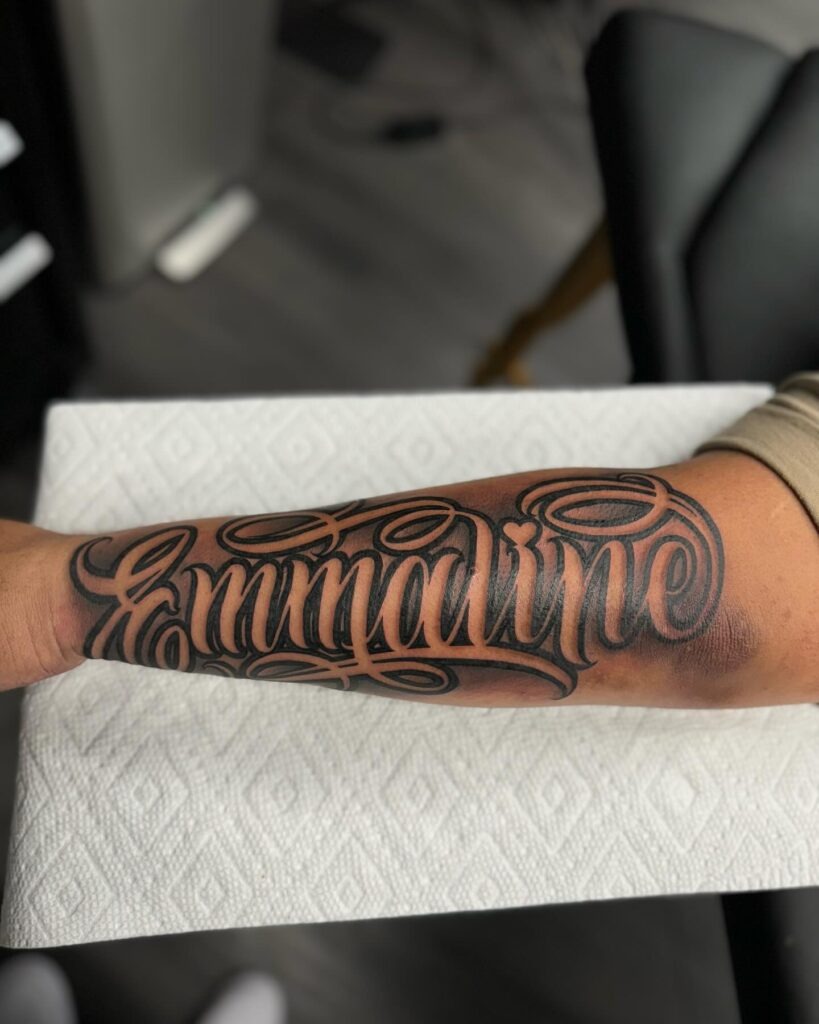 Name Forearm Bold Script Tattoo Tattoo Design