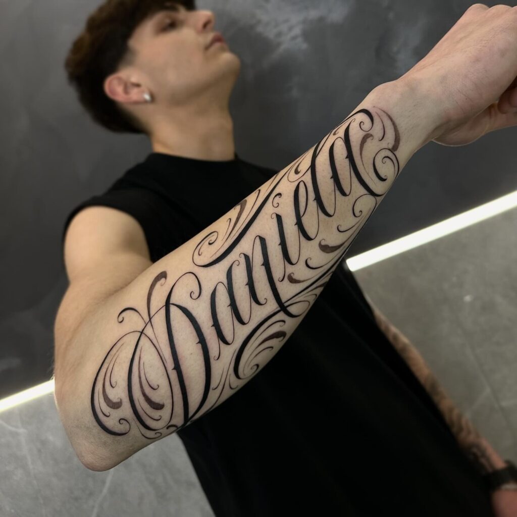 Name Forearm Script Tattoo Tattoo Design