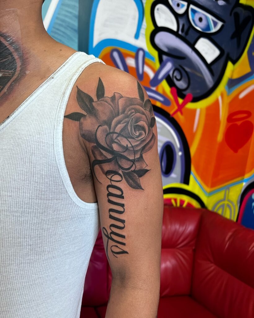 Rose Shoulder Name Tattoo Tattoo Design