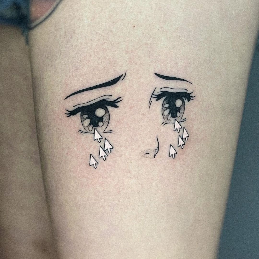 Emotional eye tattoo with cursor tear details Tattoo Design