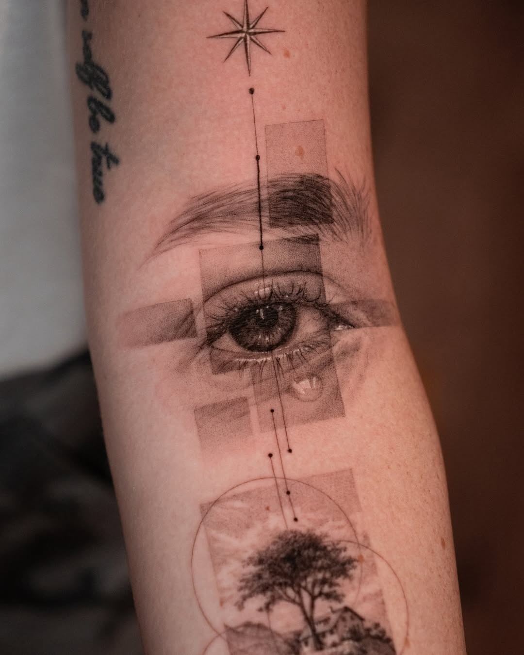 Intricate eye tattoo with abstract elements Tattoo Design
