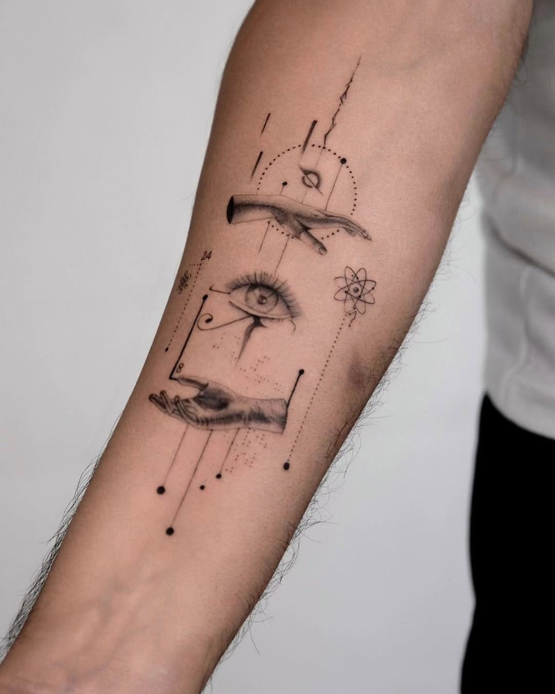 Intricate tattoo blending eyes and hands imagery Tattoo Design