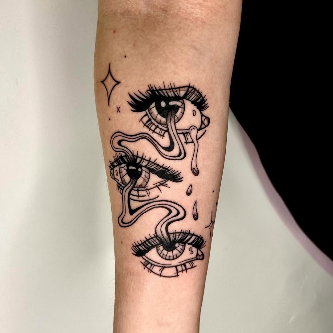 Unique, artistic eye tattoo design with drips Tattoo Design