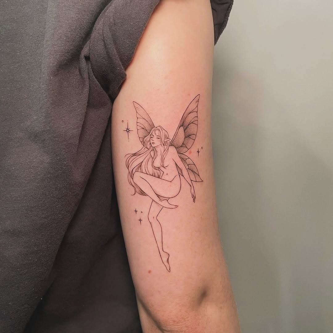 Delicate fairy tattoo showcasing ethereal beauty Tattoo Design