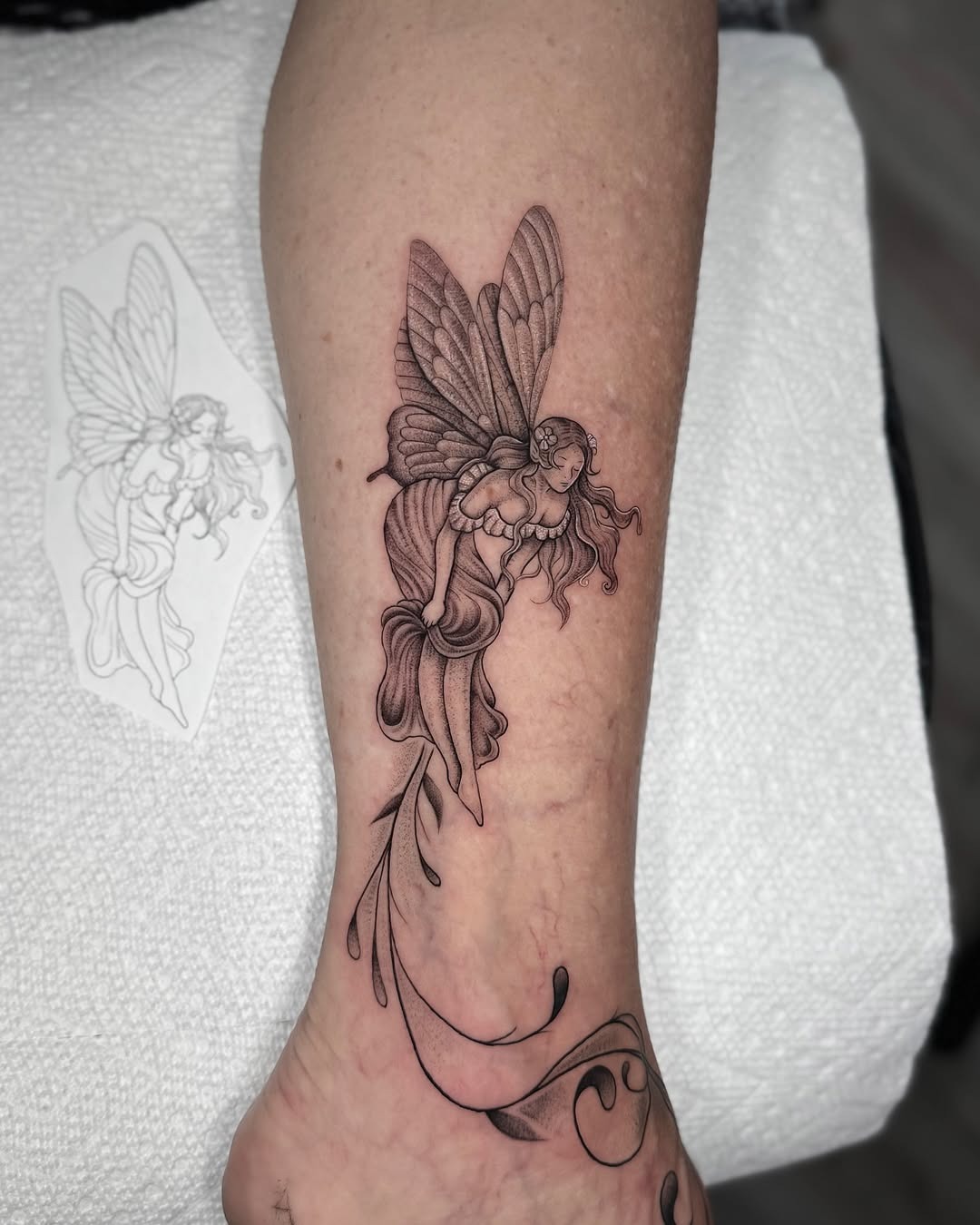 Delicate Fairy Tattoo with Elegant Details Tattoo Design