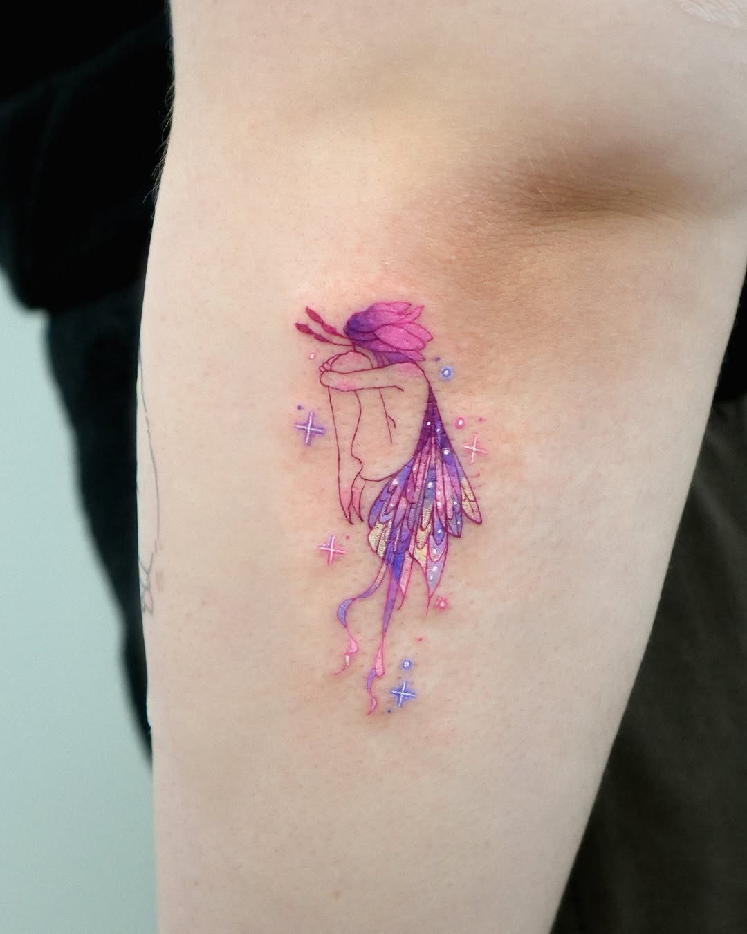 Whimsical fairy tattoo with pastel colors Tattoo Design