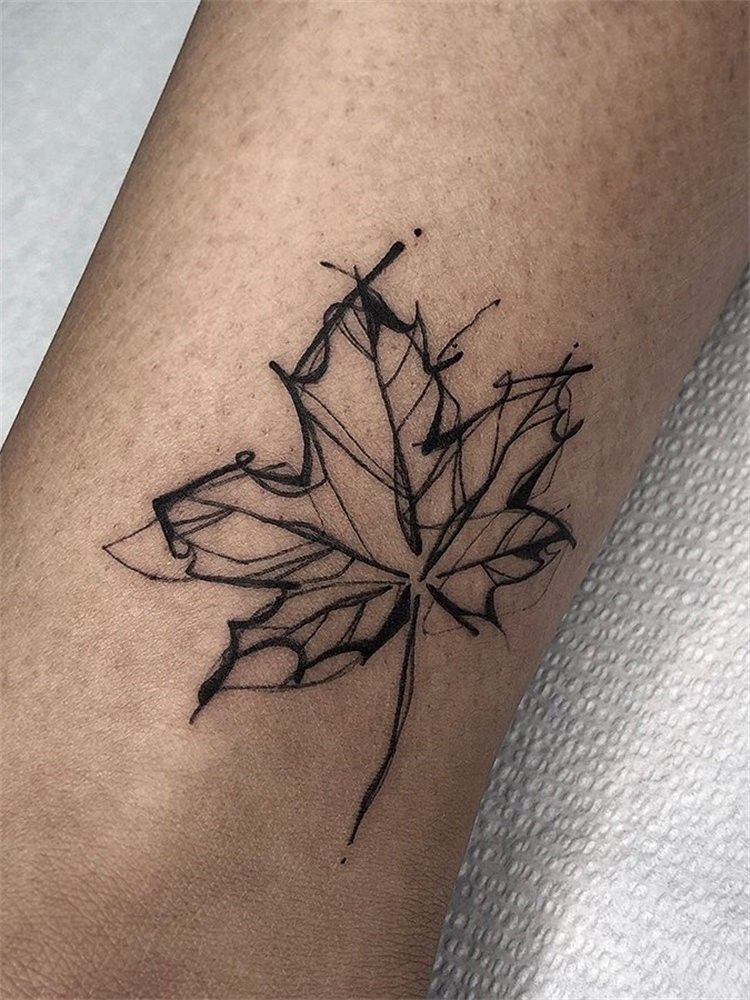 Abstract Autumn Leaf Sketch Tattoo Design